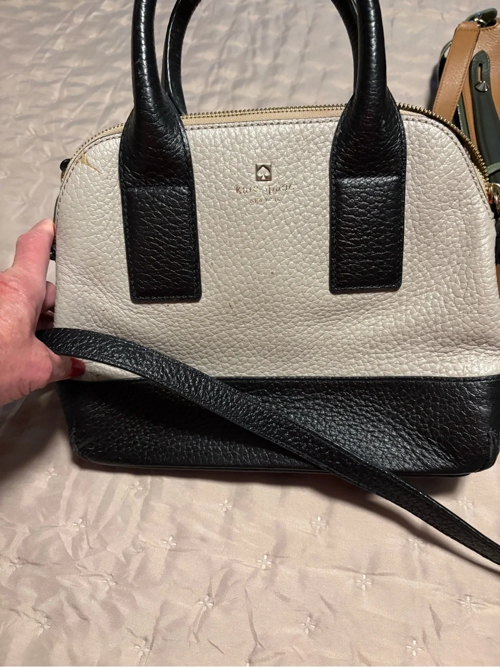 kate spade Two-Tone Black & Cream Pebbled Leather Satchel